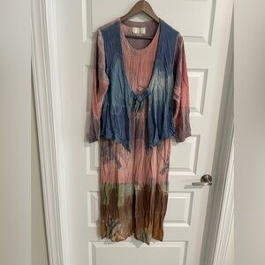 Kusnadi Vintage 90s Handmade Maxi Dress Pink Blue Multi Ombre Size L